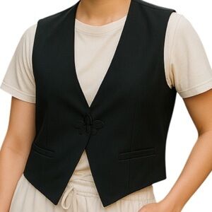 VINTAGE Michelle Monet Tailored Suit Vest Black Corded Appliqué Adjustable 14P